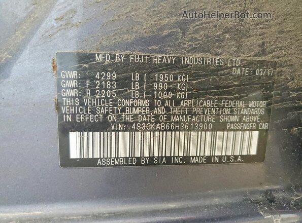 4S3GKAB66H3613900 2017 SUBARU IMPREZA Gray Widok komory silnika