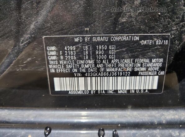 4S3GKAB66J3619122 2018 SUBARU IMPREZA Black ძრავის განყოფილების ხედი