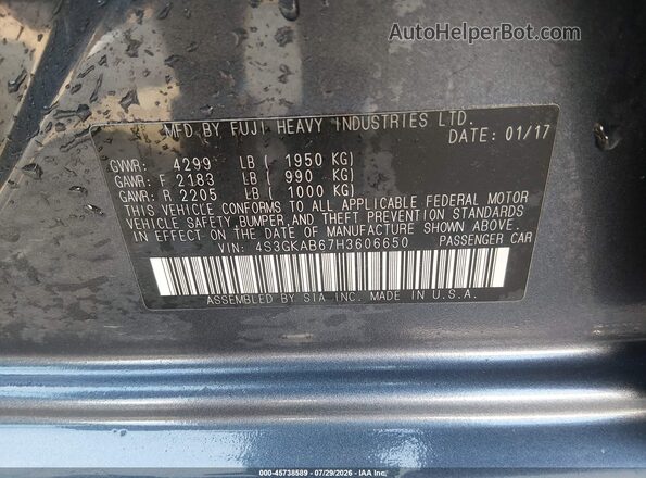 4S3GKAB67H3606650 2017 SUBARU IMPREZA Gray Engine compartment view