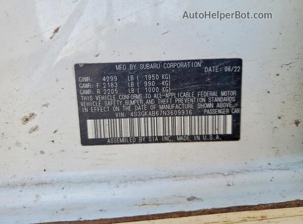 4S3GKAB67N3609916 2022 SUBARU IMPREZA White ძრავის განყოფილების ხედი