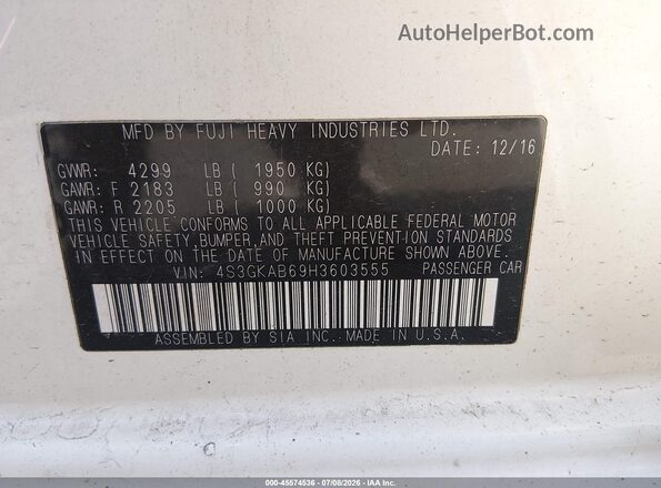 4S3GKAB69H3603555 2017 SUBARU IMPREZA White Vista del compartimento del motor