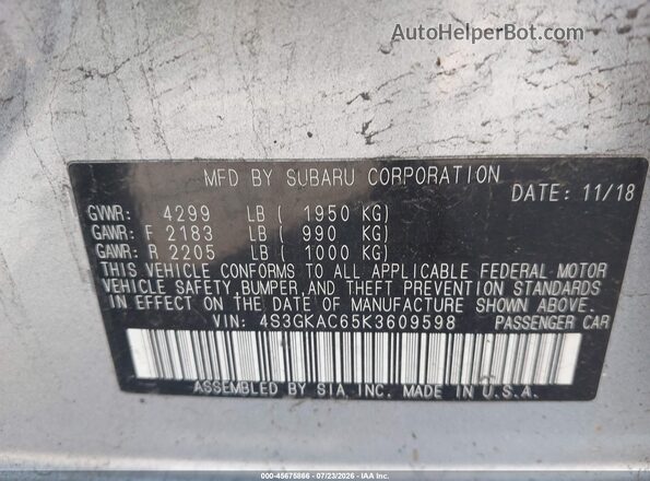 4S3GKAC65K3609598 2019 SUBARU IMPREZA Silver Widok komory silnika