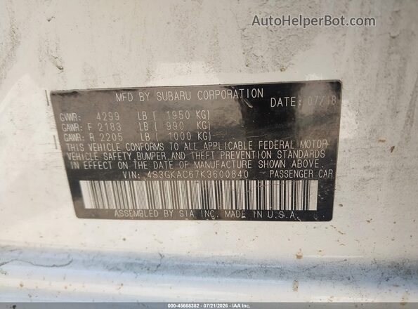 4S3GKAC67K3600840 2019 SUBARU IMPREZA White Շարժիչի բաժամունքի տեսք