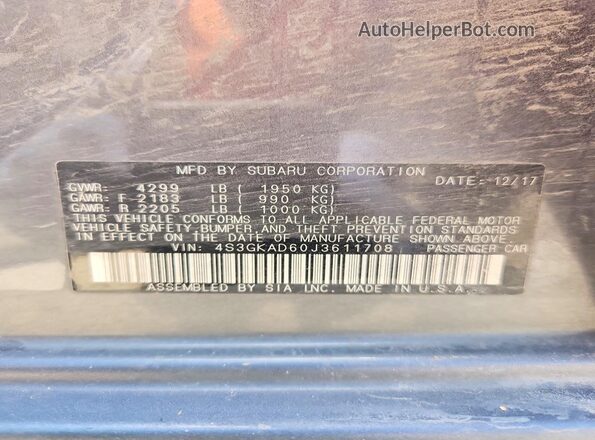 4S3GKAD60J3611708 2018 SUBARU IMPREZA Gray Widok komory silnika