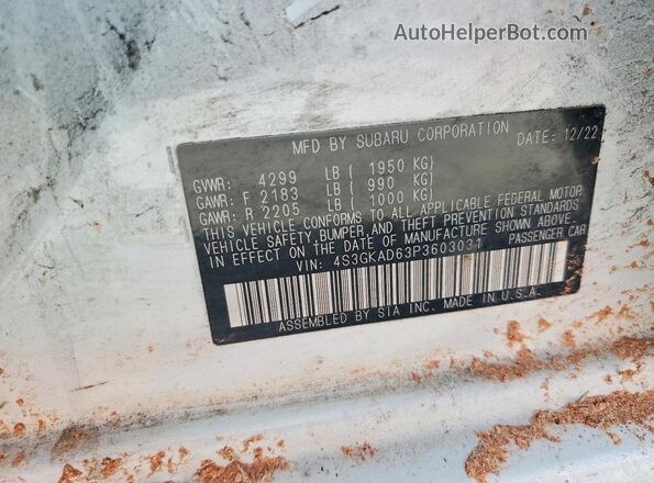 4S3GKAD63P3603031 2023 SUBARU IMPREZA White Շարժիչի բաժամունքի տեսք