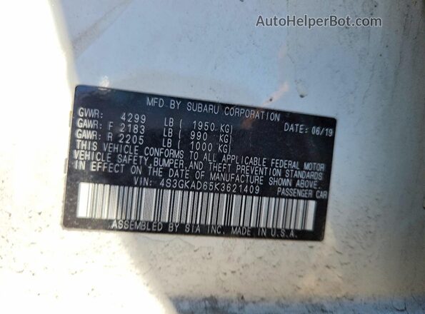 4S3GKAD65K3621409 2019 SUBARU IMPREZA White Vista del compartimento del motor