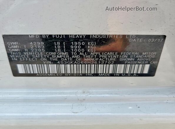 4S3GKAD66H3613702 2017 SUBARU IMPREZA White Vista de la etiqueta del VIN