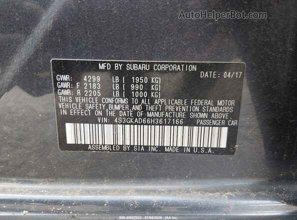 4S3GKAD66H3617166 2017 SUBARU IMPREZA Blue Widok komory silnika