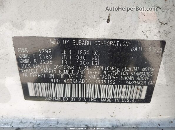 4S3GKAD66L3606192 2020 SUBARU IMPREZA White Widok komory silnika