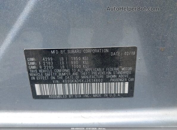4S3GKAD6XJ3614602 2018 SUBARU IMPREZA Серебряный Вид подкапотного пространства