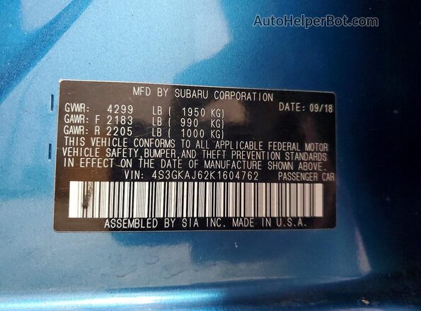 4S3GKAJ62K1604762 2019 SUBARU IMPREZA Blue Widok komory silnika
