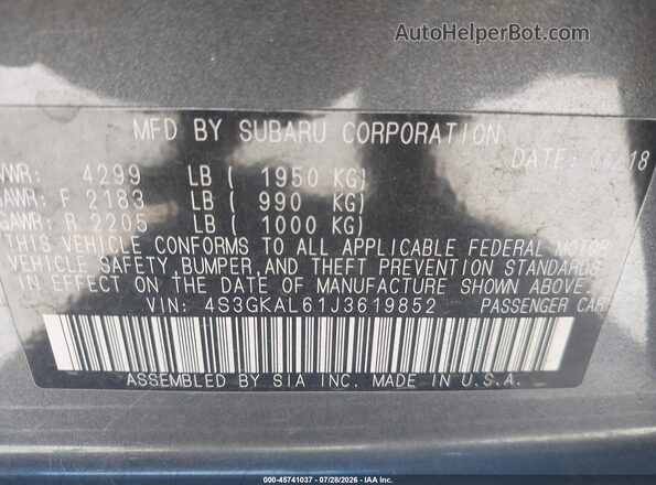 4S3GKAL61J3619852 2018 SUBARU IMPREZA Серый Вид подкапотного пространства