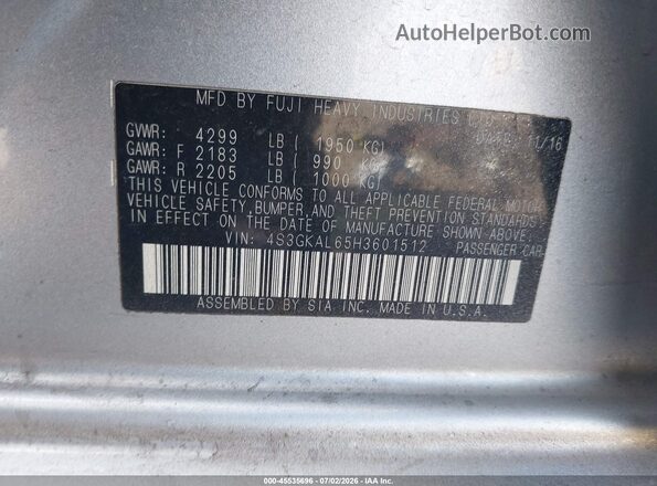 4S3GKAL65H3601512 2017 SUBARU IMPREZA Silver Vista del compartimento del motor
