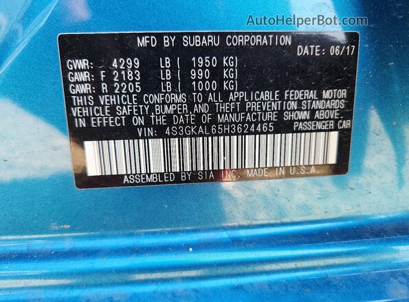 4S3GKAL65H3624465 2017 SUBARU IMPREZA Blue VIN կոդի պիտակի տեսք