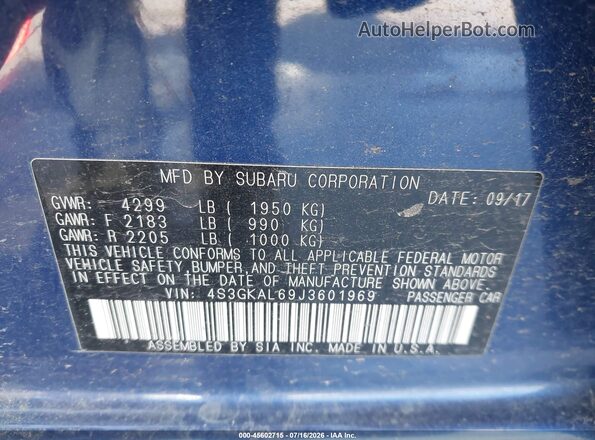 4S3GKAL69J3601969 2018 SUBARU IMPREZA Blue Widok komory silnika