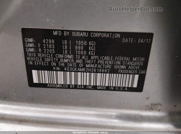 4S3GKAM62H3616662 2017 SUBARU IMPREZA Light Blue Engine compartment view