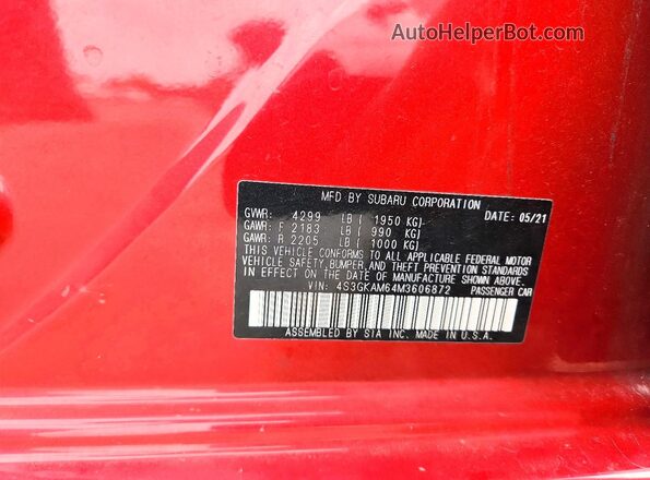 4S3GKAM64M3606872 2021 SUBARU IMPREZA Red Engine compartment view