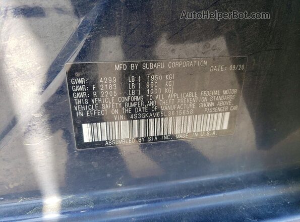 4S3GKAM65L3615658 2020 SUBARU IMPREZA Blue Widok komory silnika