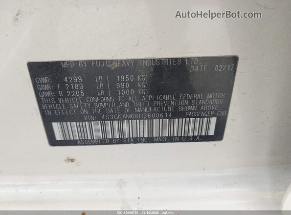 4S3GKAM66H3608614 2017 SUBARU IMPREZA White Շարժիչի բաժամունքի տեսք