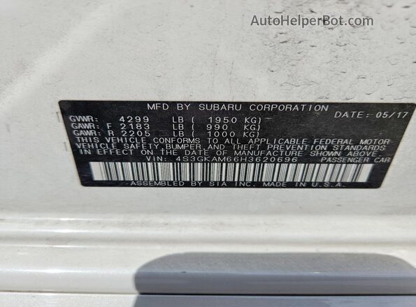 4S3GKAM66H3620696 2017 SUBARU IMPREZA White ძრავის განყოფილების ხედი