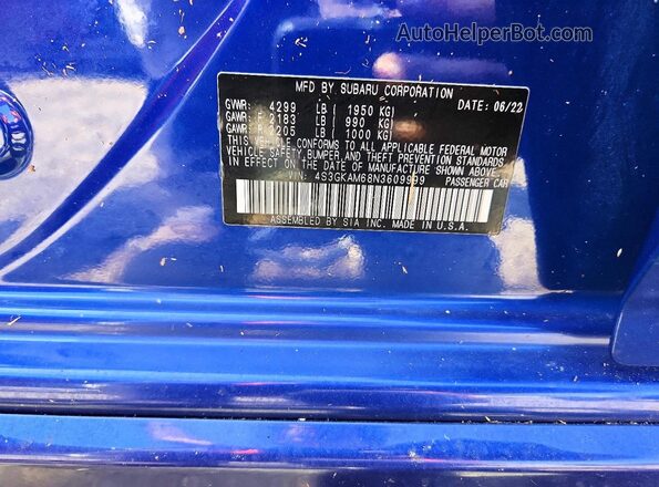 4S3GKAM68N3609999 2022 SUBARU IMPREZA Blue Vista del compartimento del motor