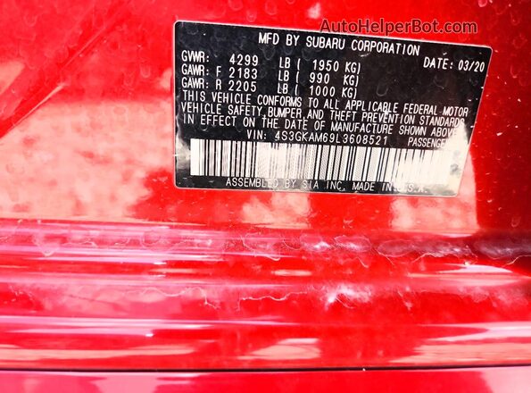 4S3GKAM69L3608521 2020 SUBARU IMPREZA Красный Вид подкапотного пространства
