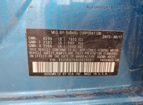 4S3GKAT64H3629091 2017 SUBARU IMPREZA Blue Вид підкапотного простору