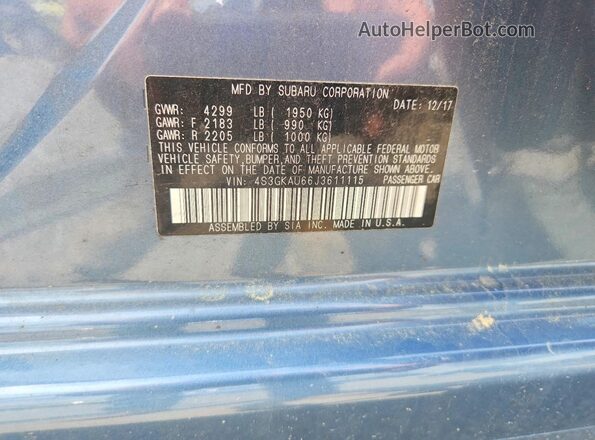 4S3GKAU66J3611115 2018 SUBARU IMPREZA Blue VIN კოდის სტიკერის ხედი