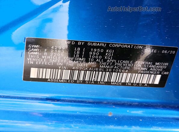 4S3GKAU68L3610664 2020 SUBARU IMPREZA Синий Вид подкапотного пространства