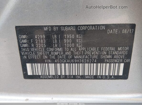 4S3GKAU69H3628274 2017 SUBARU IMPREZA Silver Vista del compartimento del motor