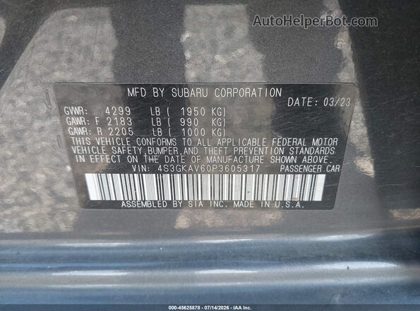 4S3GKAV60P3605317 2023 SUBARU IMPREZA Gray Vista del compartimento del motor