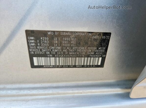 4S3GKAV62N3611116 2022 SUBARU IMPREZA Silver Շարժիչի բաժամունքի տեսք