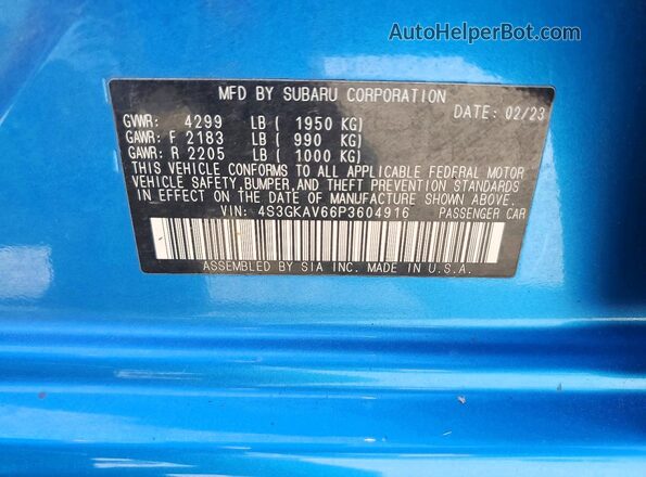 4S3GKAV66P3604916 2023 SUBARU IMPREZA Blue Vista del compartimento del motor