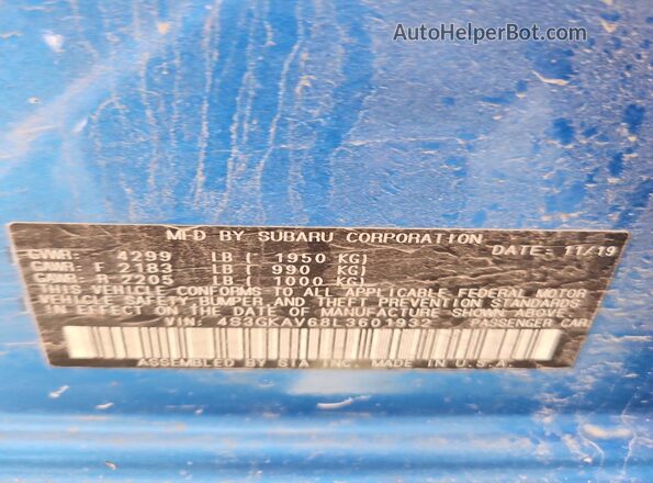 4S3GKAV68L3601932 2020 SUBARU IMPREZA Blue ძრავის განყოფილების ხედი