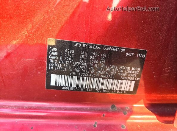 4S3GKAV6XL3602239 2020 SUBARU IMPREZA Красный Вид подкапотного пространства