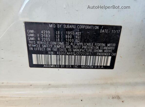 4S3GTAA60J3720381 2018 SUBARU IMPREZA White Widok komory silnika