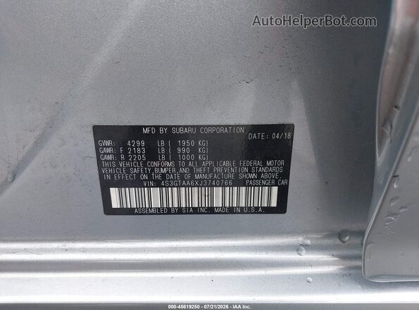 4S3GTAA6XJ3740766 2018 SUBARU IMPREZA Silver Вид підкапотного простору