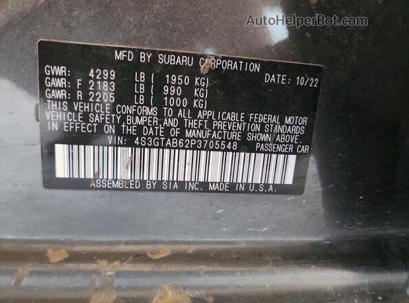 4S3GTAB62P3705548 2023 SUBARU IMPREZA Charcoal VIN კოდის სტიკერის ხედი