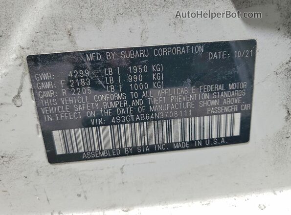 4S3GTAB64N3708111 2022 SUBARU IMPREZA White ძრავის განყოფილების ხედი