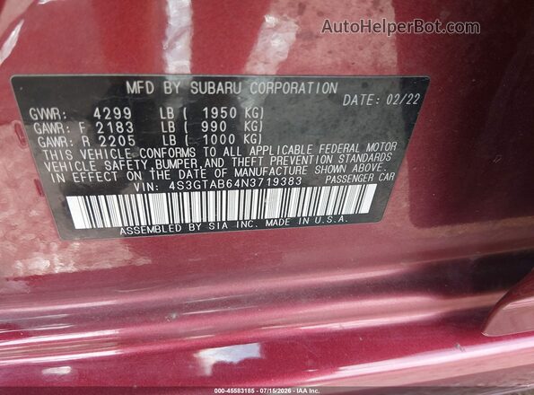 4S3GTAB64N3719383 2022 SUBARU IMPREZA Red Widok komory silnika
