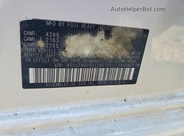4S3GTAB66H3706123 2017 SUBARU IMPREZA White Вид наклейки з VIN-кодом