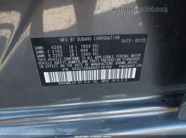 4S3GTAB66N3719188 2022 SUBARU IMPREZA Gray Շարժիչի բաժամունքի տեսք