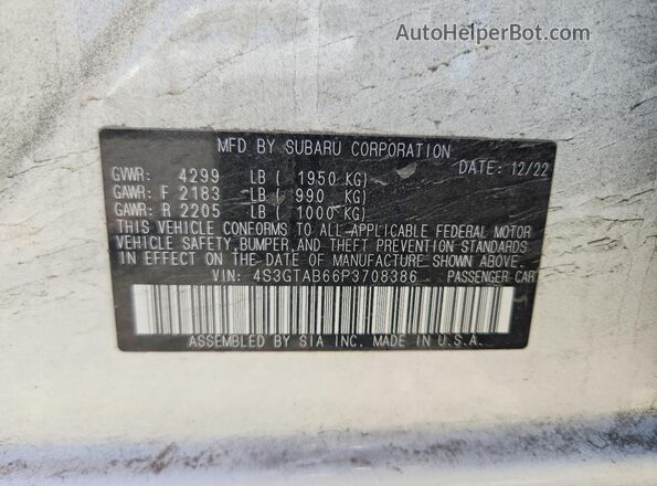 4S3GTAB66P3708386 2023 SUBARU IMPREZA White Vista de la etiqueta del VIN