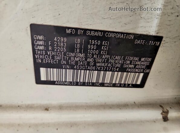 4S3GTAB67K3717154 2019 SUBARU IMPREZA White Вид наклейки з VIN-кодом