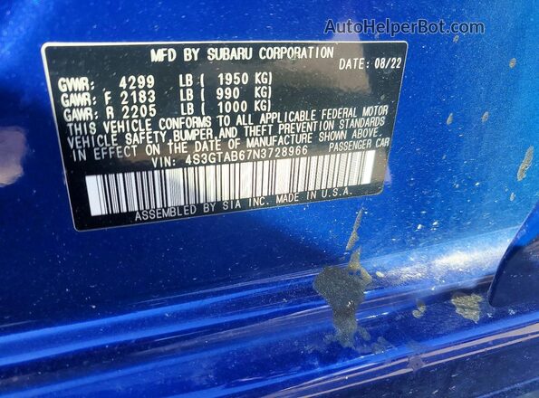 4S3GTAB67N3728966 2022 SUBARU IMPREZA Blue Widok komory silnika