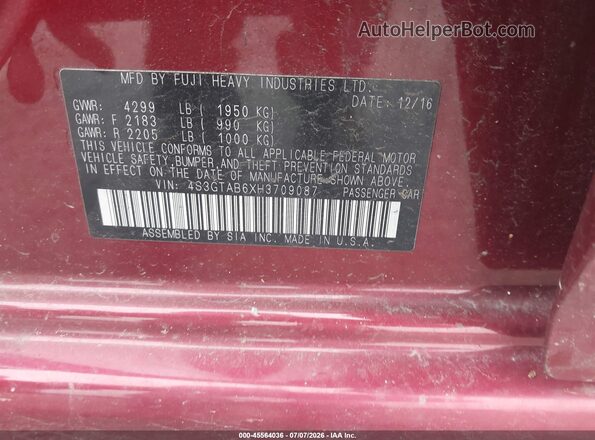4S3GTAB6XH3709087 2017 SUBARU IMPREZA Burgundy Շարժիչի բաժամունքի տեսք