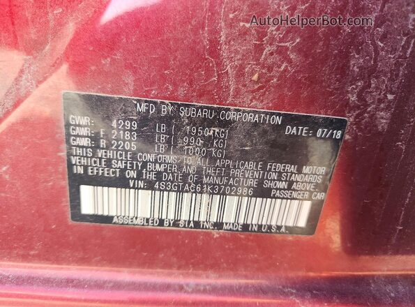 4S3GTAC61K3702986 2019 SUBARU IMPREZA Burgundy Вид підкапотного простору