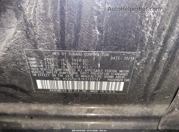 4S3GTAC61K3723787 2019 SUBARU IMPREZA Blue Engine compartment view
