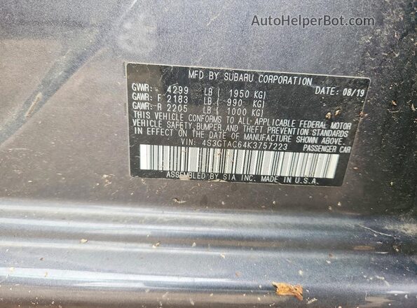 4S3GTAC64K3757223 2019 SUBARU IMPREZA Gray Вид підкапотного простору