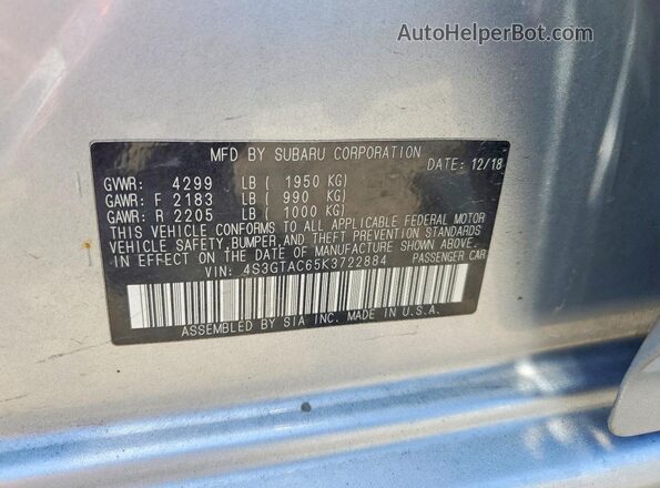 4S3GTAC65K3722884 2019 SUBARU IMPREZA Silver Вид підкапотного простору
